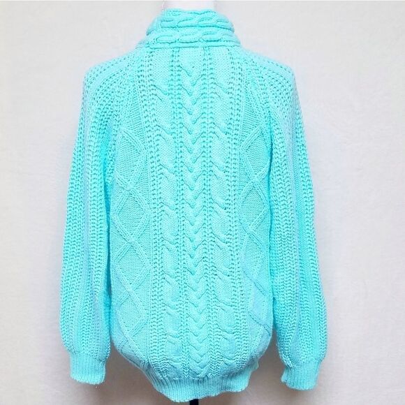VINTAGE 80s Carriage Court Aqua Corded Sweater - Picture 9 of 11
